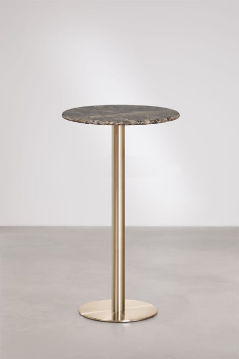 Tavolo alto da bar rotondo Ø60 cm in pietra naturale Xiren - Marmo Marrone Emperador