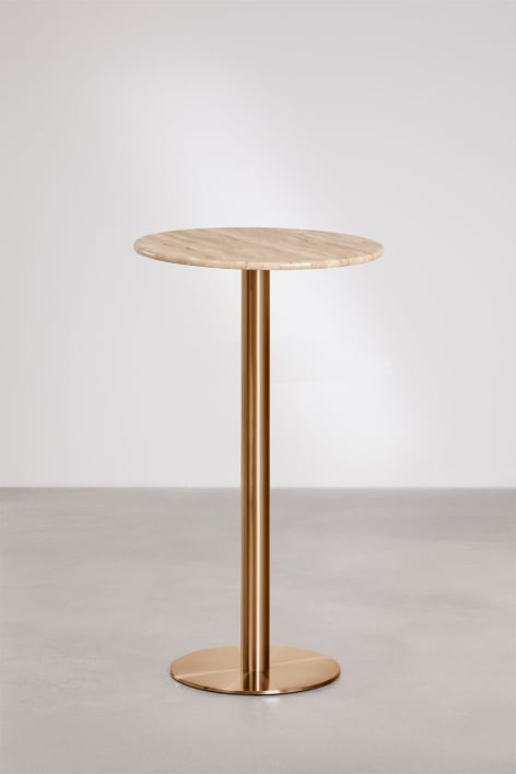 Tavolo alto da bar rotondo Ø60 cm in pietra naturale Xiren - Travertino