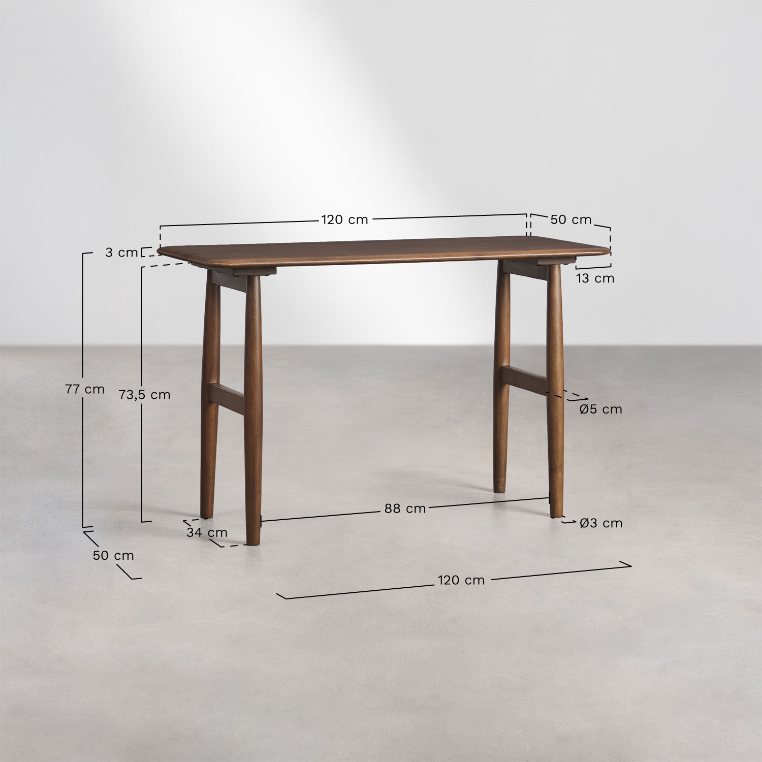 Scrivania 120x50 cm in legno di mango Felven, MISURE