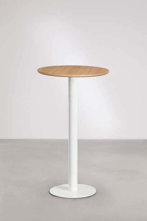Tavolo alto da bar rotondo Ø60 cm in MDF Xiren - Marrone Legno Naturale - Bianco