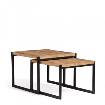 Tavolini Impilabili In Legno Riciclato Emet Style Legno Riciclato - Nero - Sklum