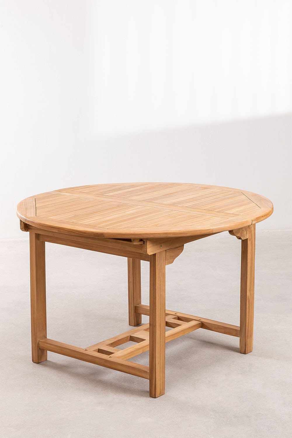 Set tavolo allungabile (120-170X75 cm) e 4 sedie da giardino pieghevoli in legno teak Pira, immagine della galleria 2