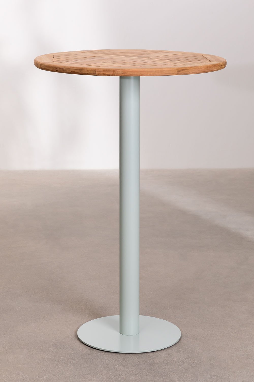 Tavolo alto rotondo da bar in legno di teak Chack Colors, immagine della galleria 1