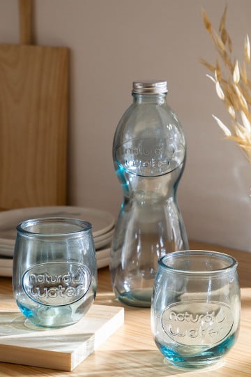 Set 1 bottiglia e 2 bicchieri in vetro riciclato Kasster