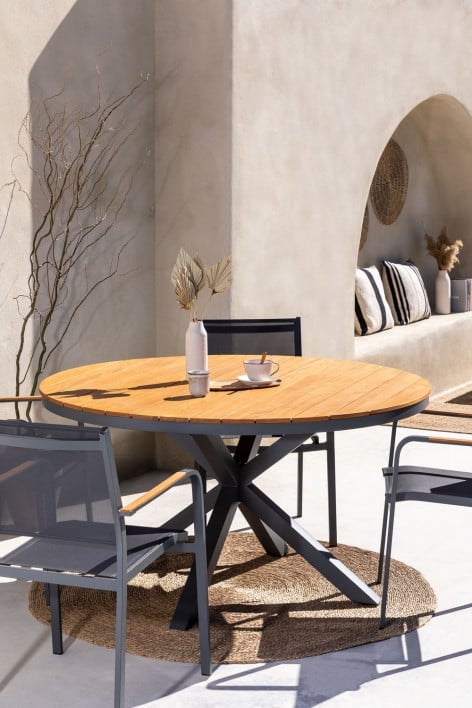 Tavolo da giardino rotondo in alluminio e legno di eucalipto Archer 
