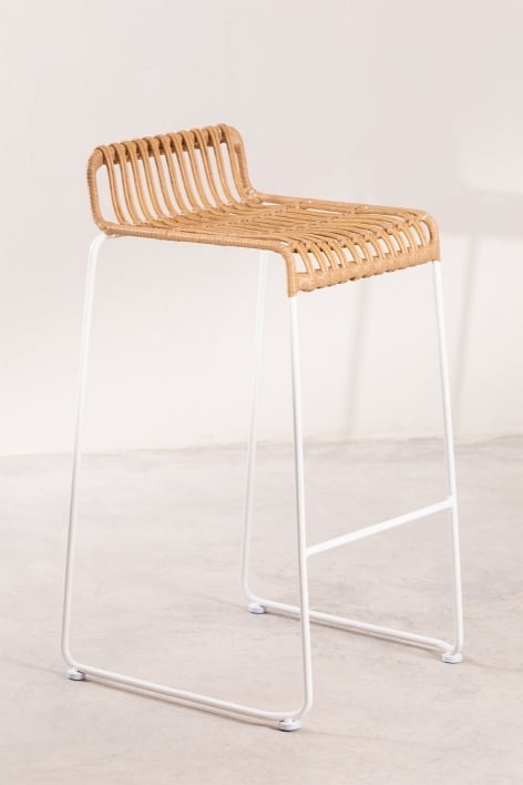 Pack di 2 sgabelli alti da giardino 75 cm in rattan e gambe bianche Aroa