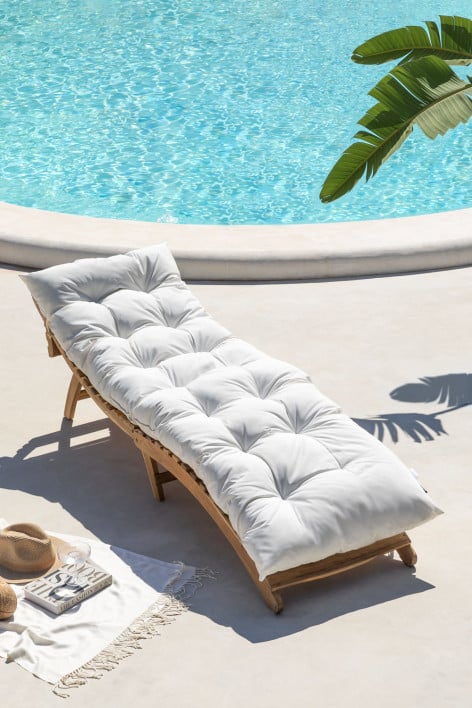 Outsunny Lettino Prendisole Richiudibile, Sdraio Da Giardino In Legno Pieghevole Con Materassino Bianco Crema 191x54x60~84b 335