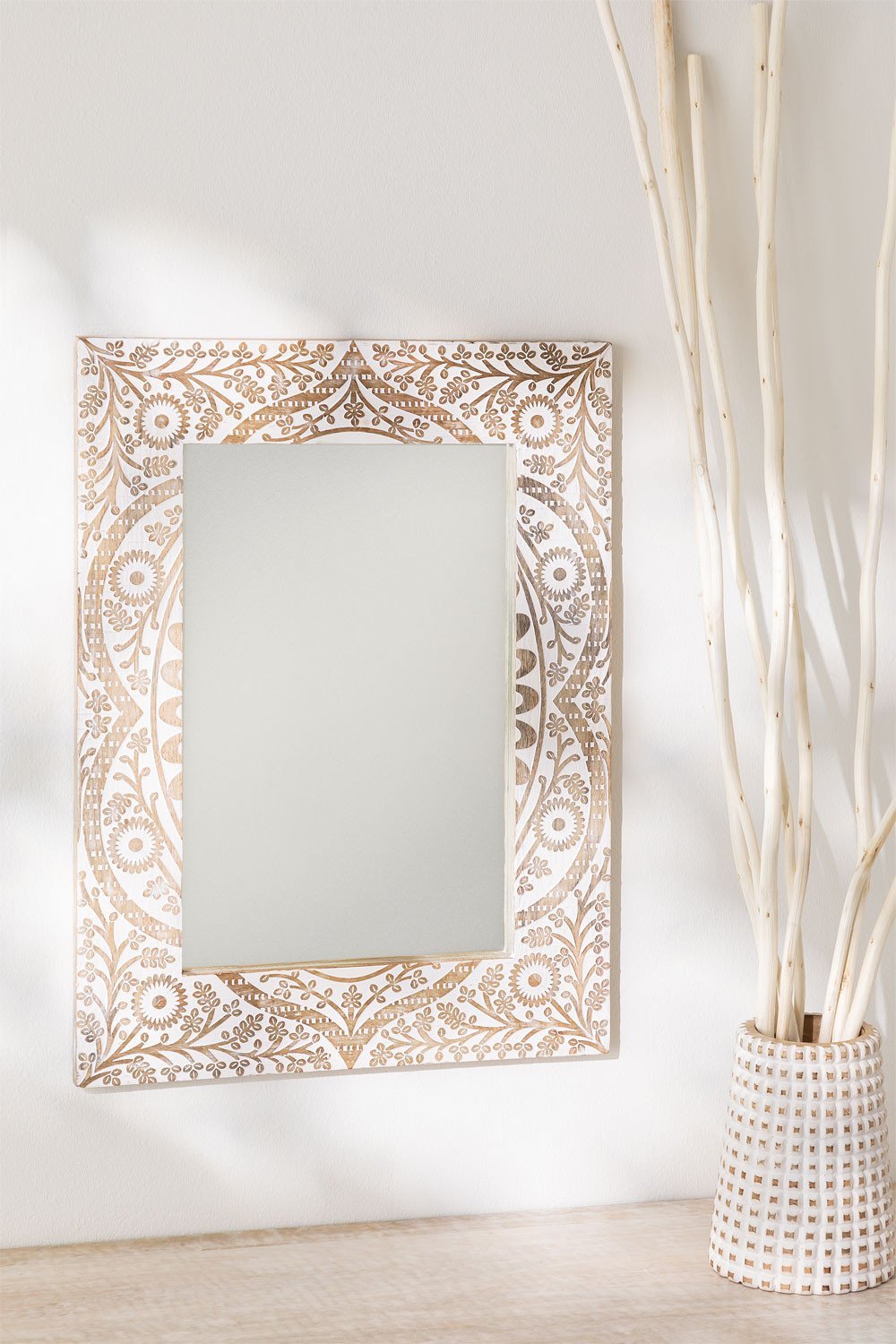 Specchio Rettangolare da Parete in Legno di Mango Pibari - SKLUM