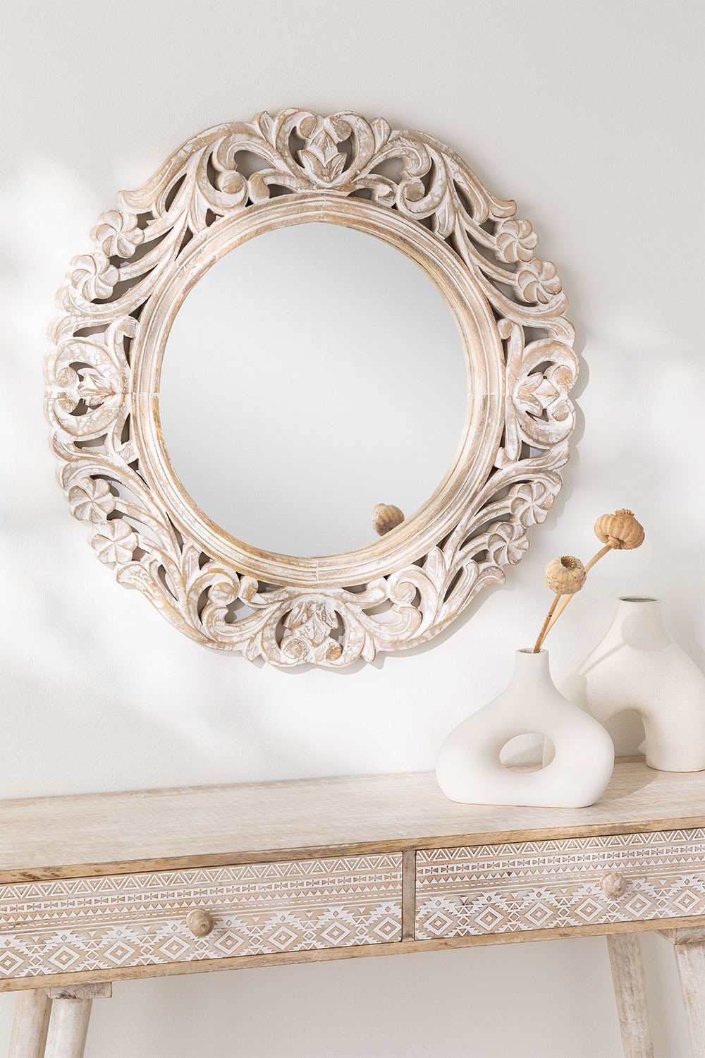Specchio da Parete Rotondo in Legno di Mango Zargor, immagine della galleria 1