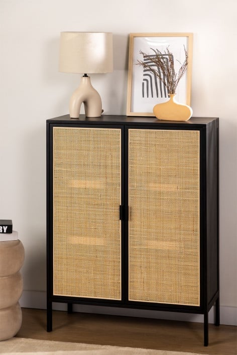 Credenza a 2 Ante in Rattan e Legno Reyna