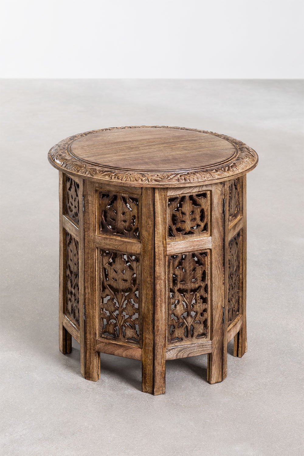 Tavolino pieghevole in legno di mango (Ø44,5 cm) Kasira Design, immagine della galleria 2