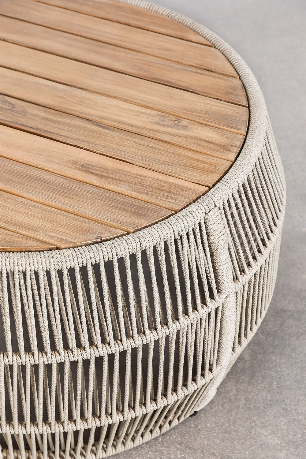 Tavolino da giardino rotondo Ø80 cm in alluminio e legno di acacia Krot, immagine della galleria 4