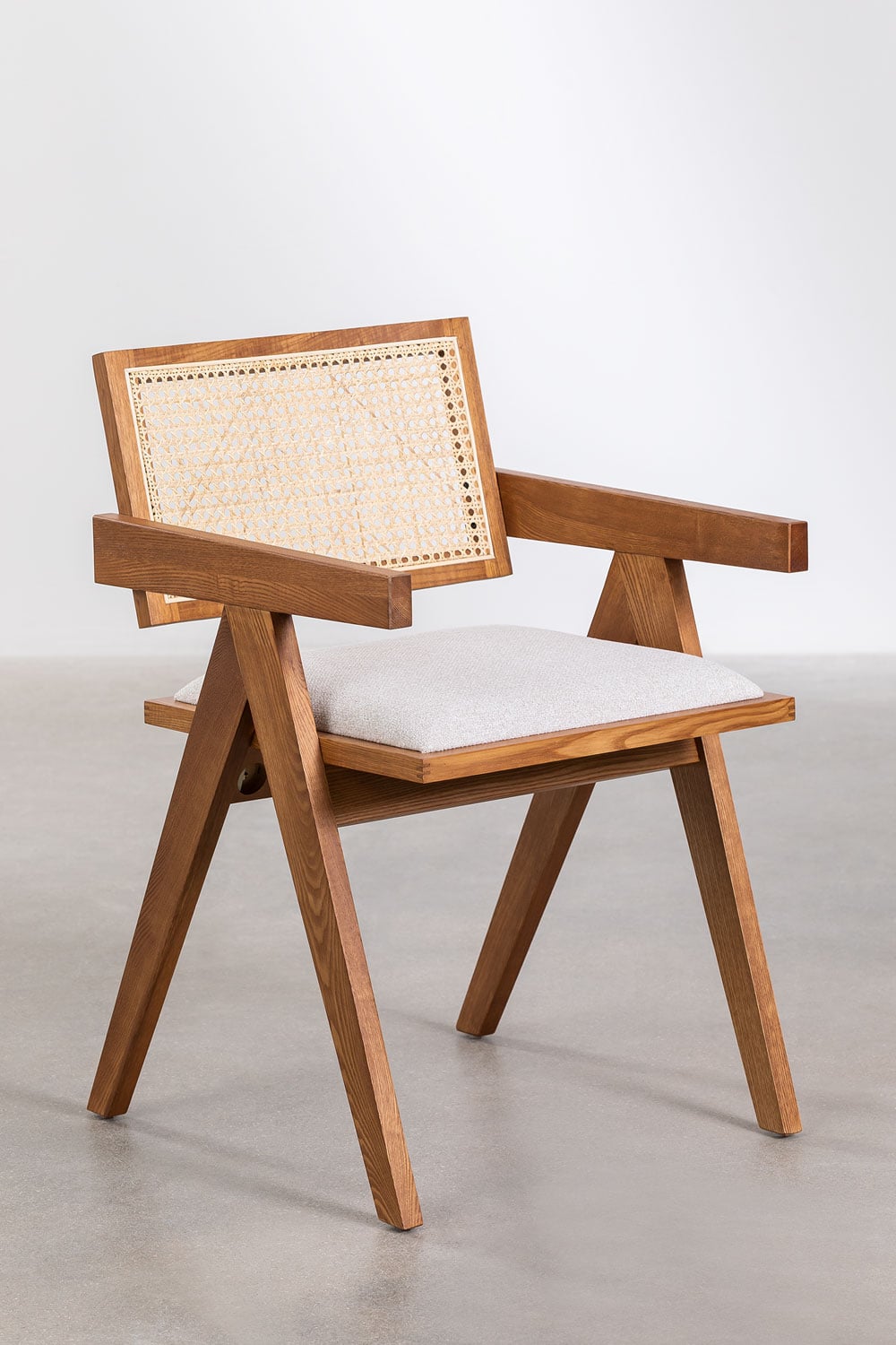 Confezione da 2 Sedie da Pranzo Imbottite con Braccioli in Legno di Frassino e Rattan Lali, immagine della galleria 3