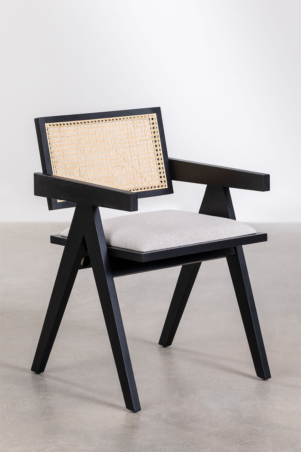 Confezione da 4 Sedie da Pranzo Imbottite con Braccioli in Legno di Frassino e Rattan Lali, immagine della galleria 4