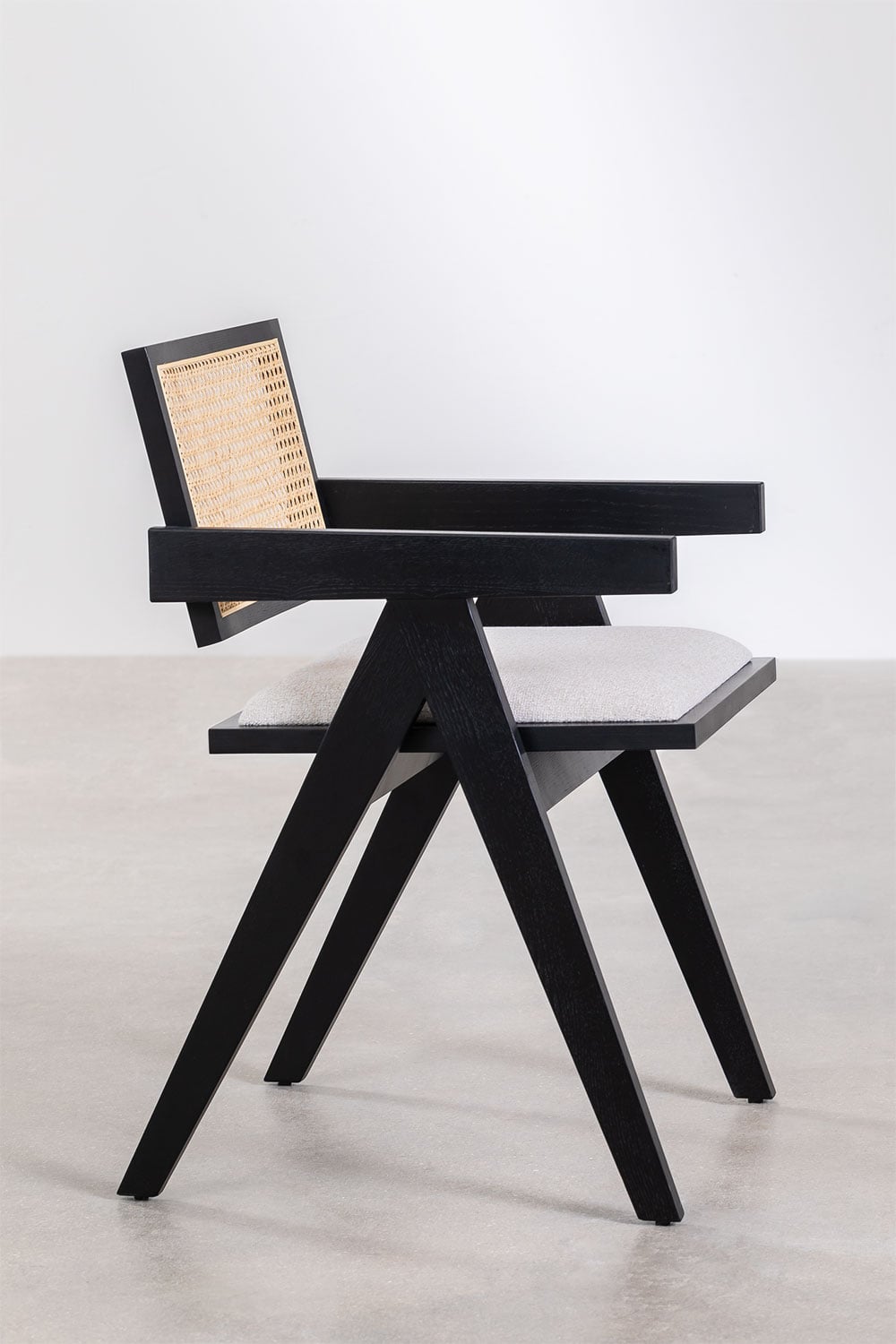 Confezione da 4 Sedie da Pranzo Imbottite con Braccioli in Legno di Frassino e Rattan Lali, immagine della galleria 5