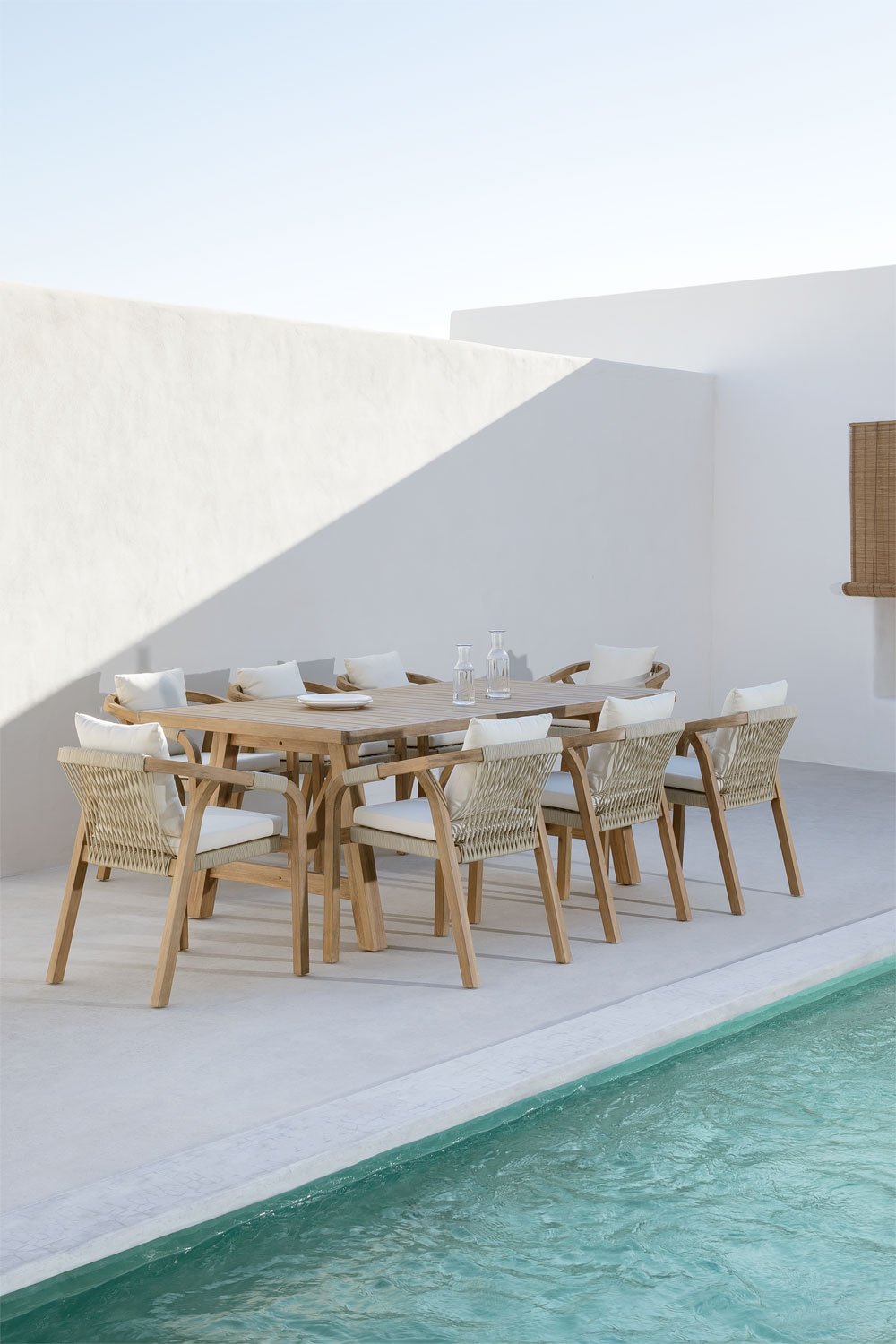 Set Tavolo Rettangolare (200x100 cm) e 8 Sedie da Giardino in Legno di Acacia Dubai, immagine della galleria 1