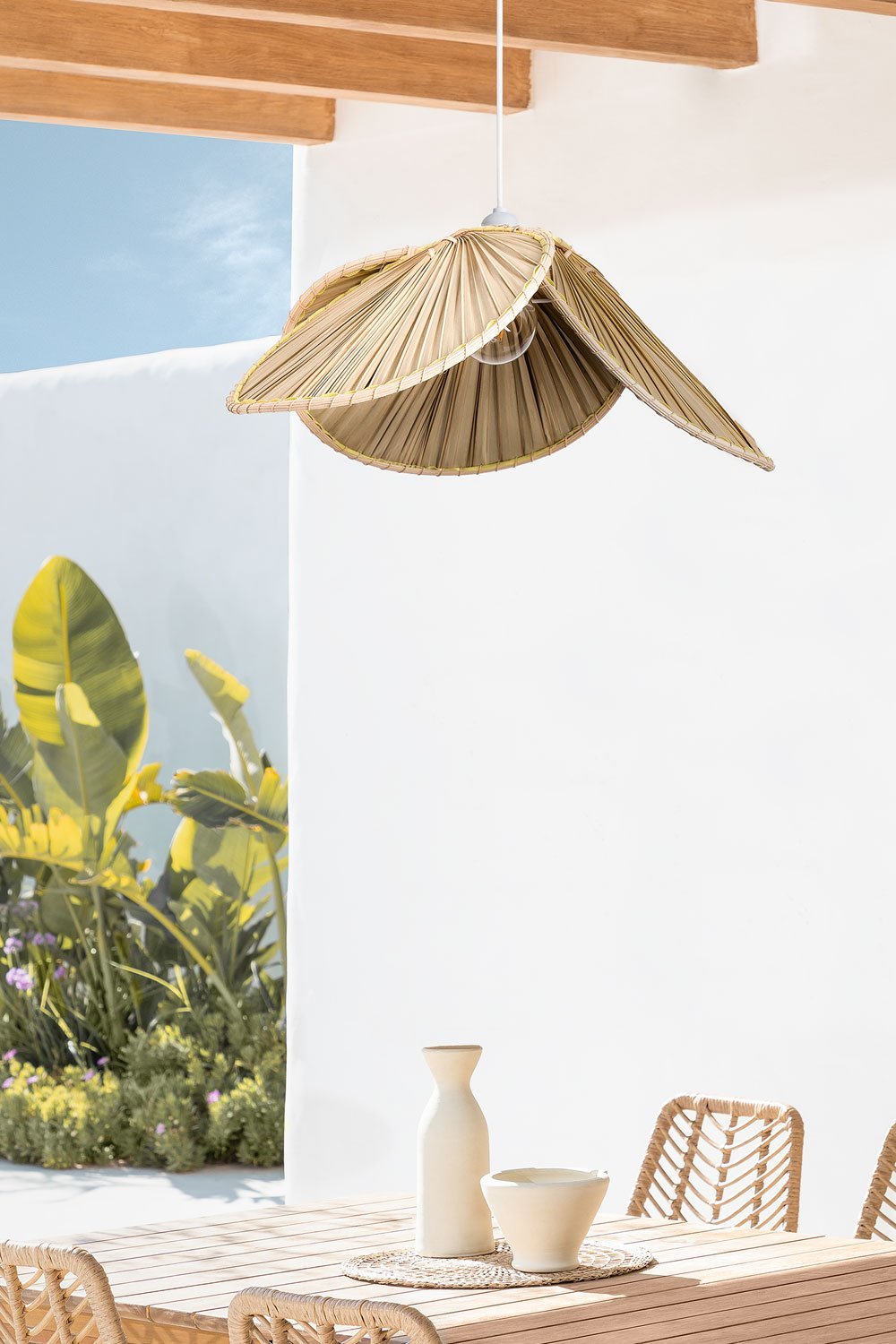 Lampada da soffitto per esterni in bambù (Ø53 cm) Kilda, immagine della galleria 1