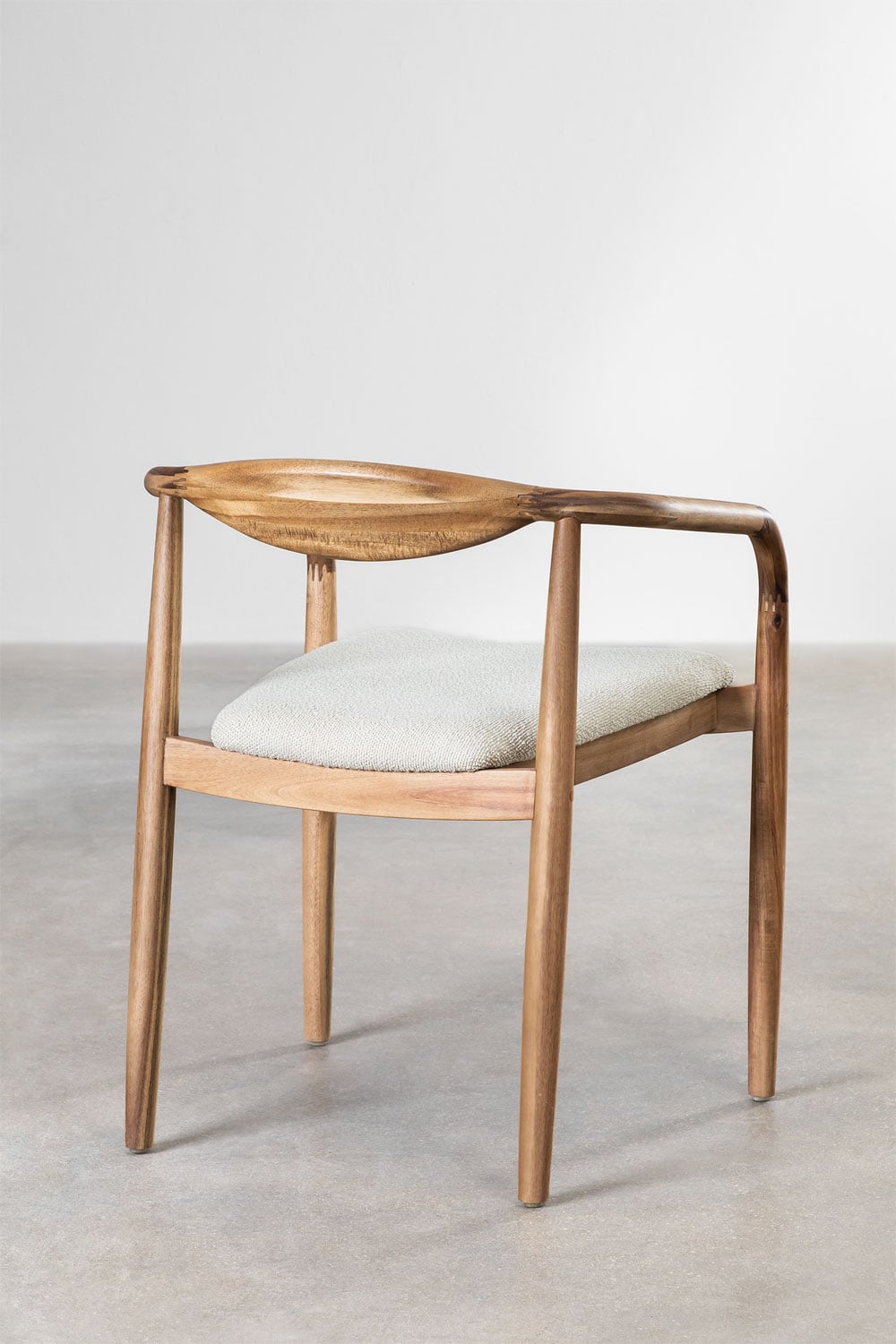 Set di 4 sedie da pranzo in legno di acacia e tessuto bouclé Mallory, immagine della galleria 5