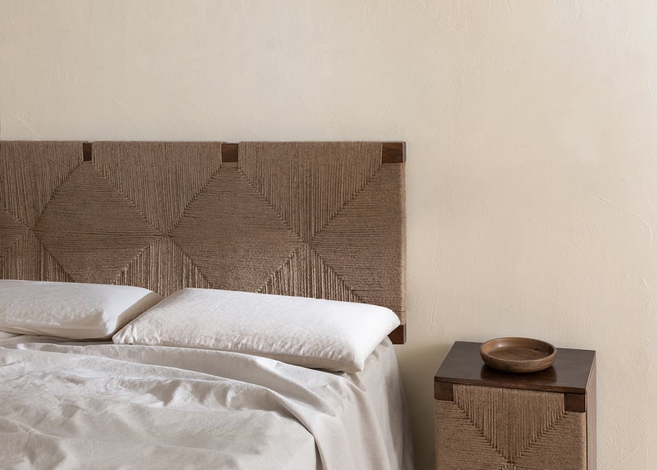 Testiera per letto da 150 cm in legno di mango e juta Evans