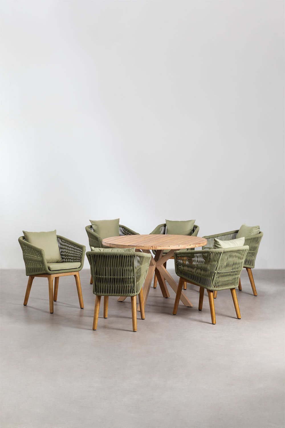 Set da pranzo in legno (160x90 cm) Melina e 6 sedie in ratán sintetico  Gouda naturale - SKLUM