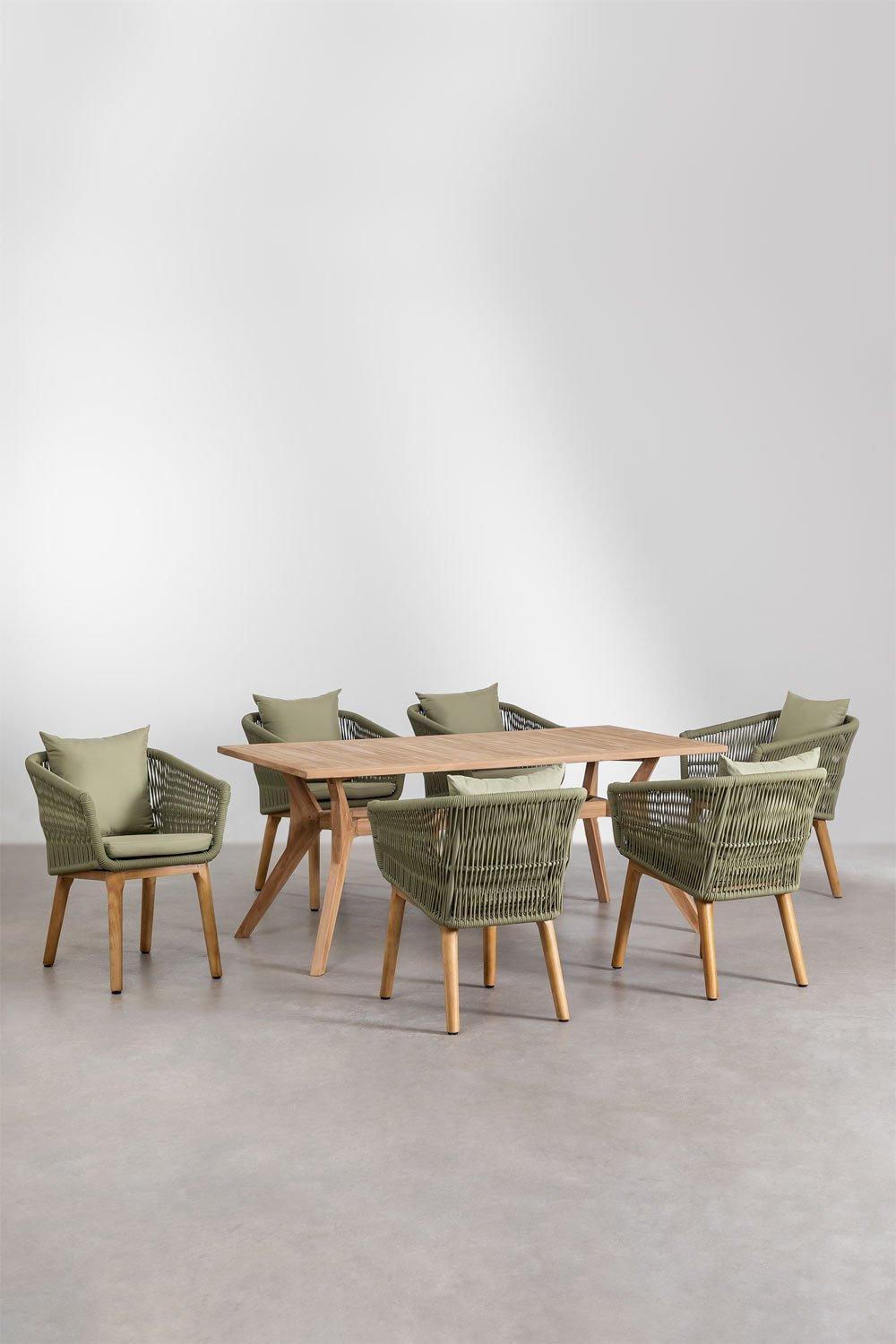 Set Tavolo Rettangolare in Legno di Teak (180x90 cm) Yolen e 6 Sedie da Giardino Barker, immagine della galleria 1