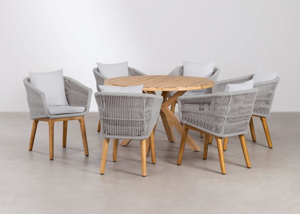 Set composto da tavolo rotondo in legno (Ø120 cm) Naele e 6 sedie da pranzo Barker