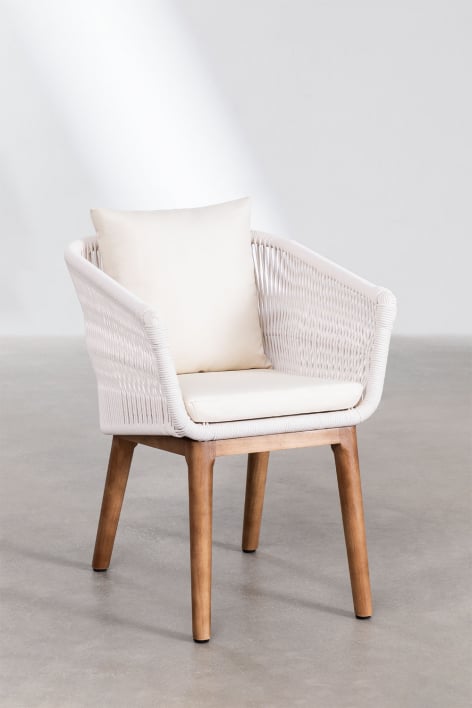 Pacchetto di 4 sedie da pranzo in legno di acacia e corda intrecciata Barker - Gardenia Bianco