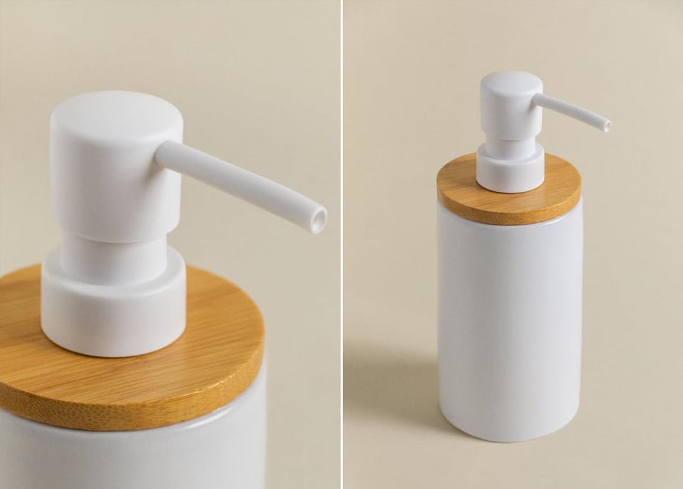 Dispenser per sapone in ceramica e bambù Elvan