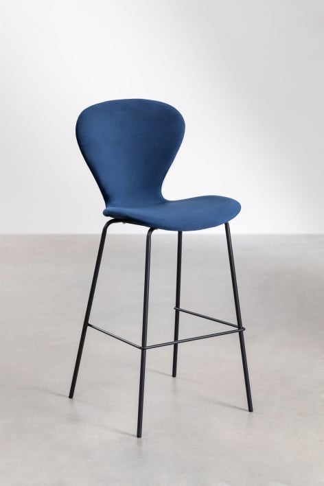 Sgabello alto 75 cm in velluto blu navy e gambe in ferro nero Uit - Blu