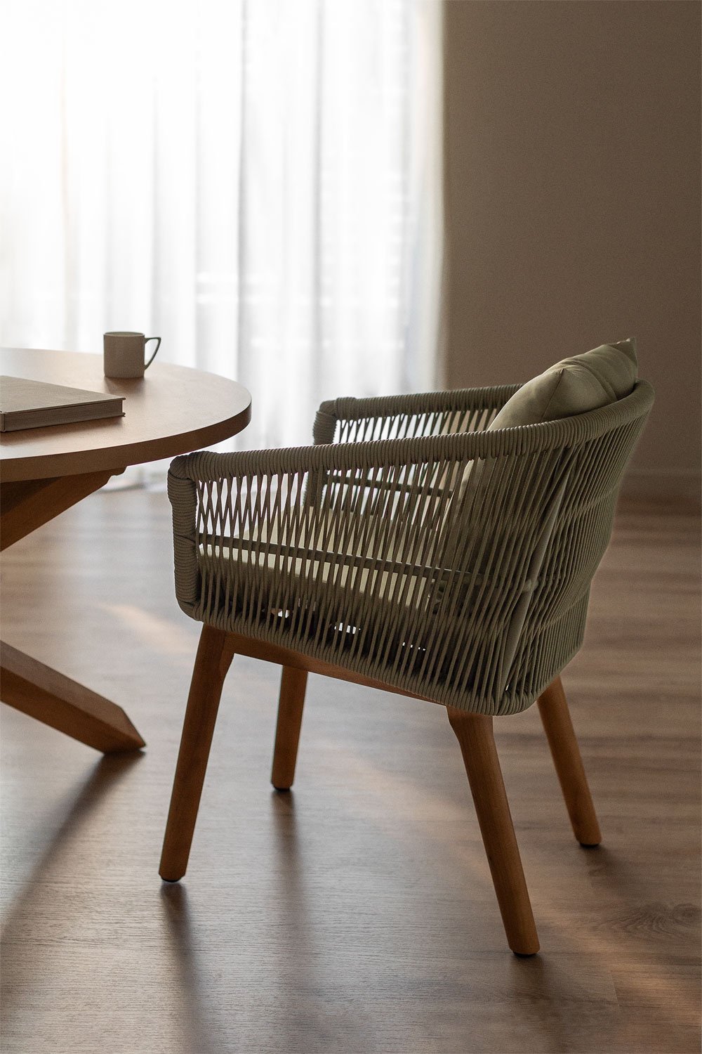 Pacchetto di 4 sedie da pranzo in legno di acacia e corda intrecciata Barker, immagine della galleria 1