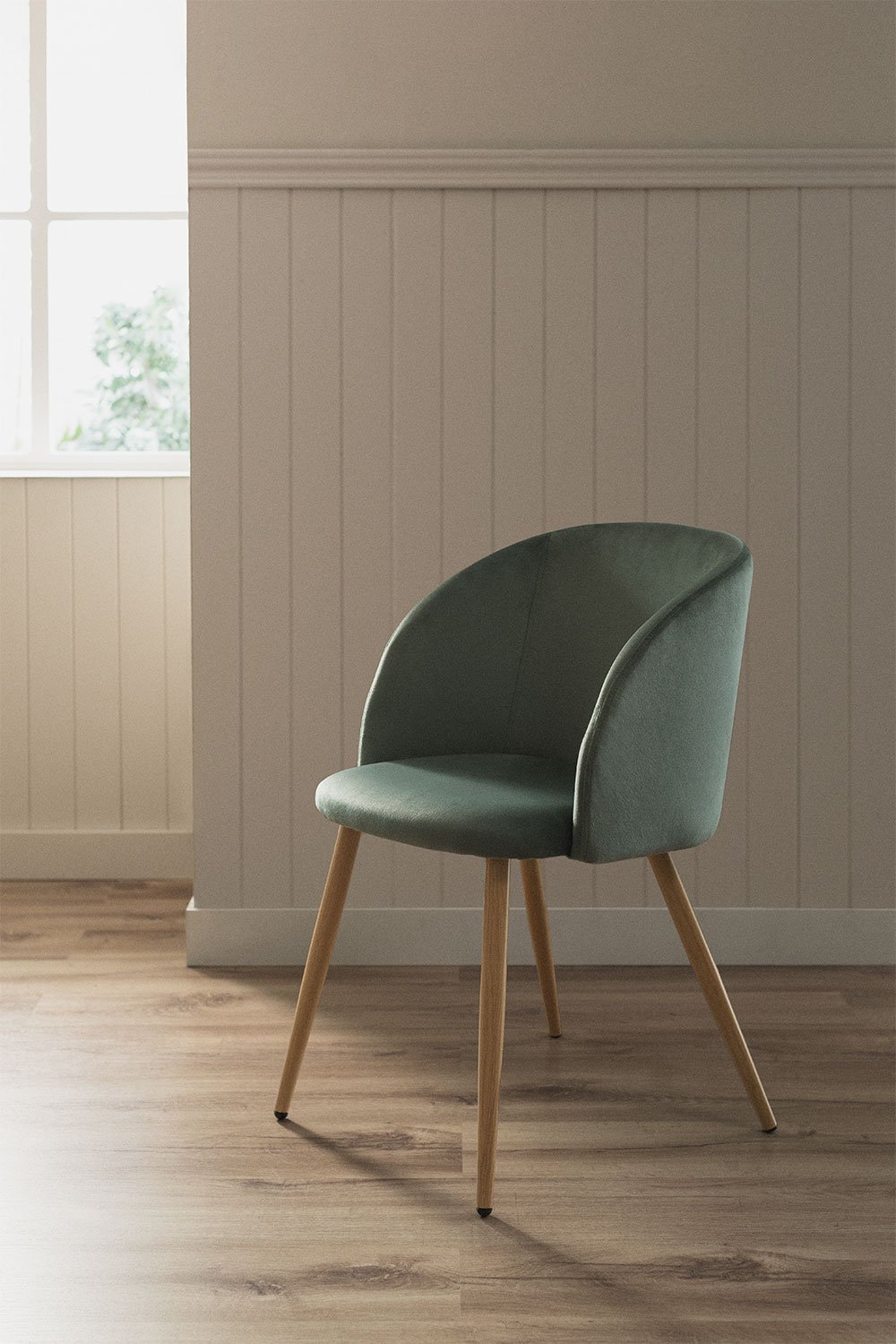 Confezione 4 sedie da pranzo in velluto con braccioli Kana, immagine della galleria 1
