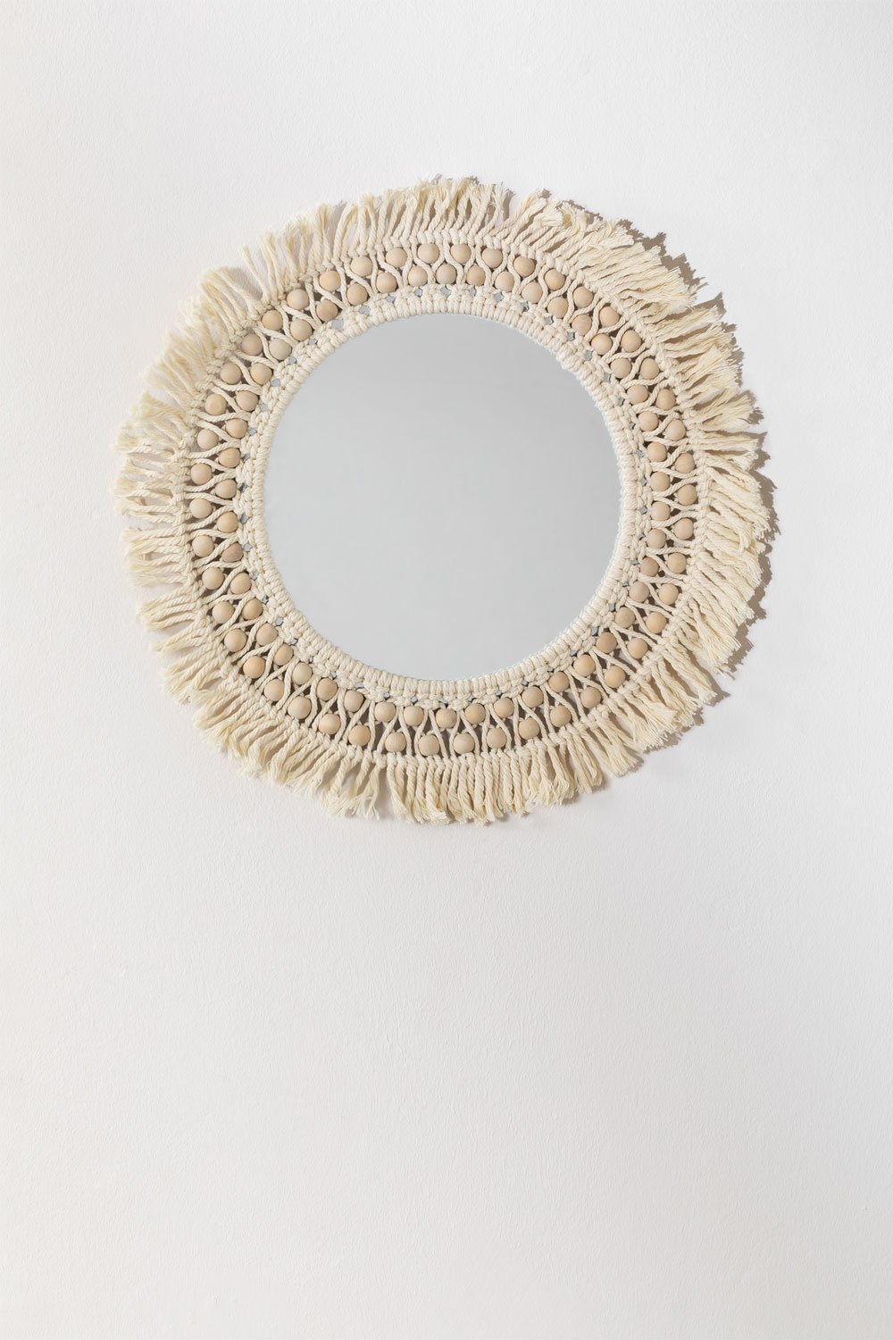 Specchio rotondo da parete in macramè (Ø50 cm) Jarn, immagine della galleria 1