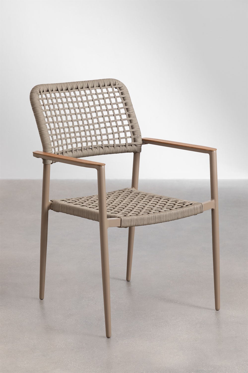 Set di 4 sedie da giardino impilabili con braccioli in alluminio e corda intrecciata Nediam, immagine della galleria 3