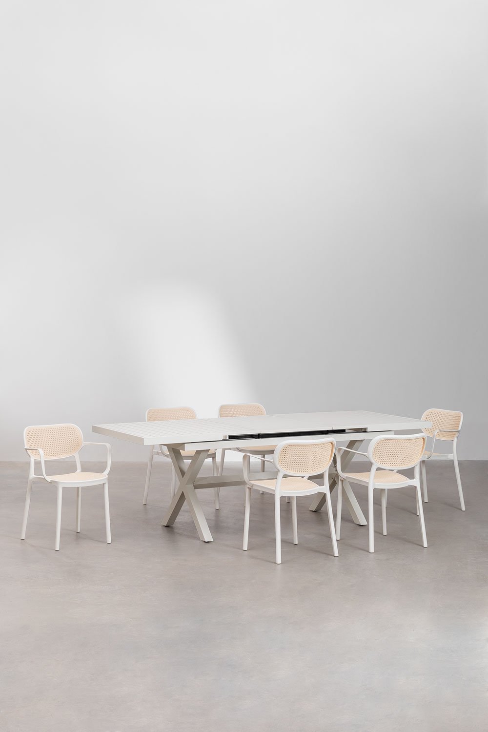Set Tavolo da Giardino Allungabile Rettangolare in Alluminio (180-240x90 cm) Karena e 6 Sedie da Giardino con Braccioli Omara, immagine della galleria 1