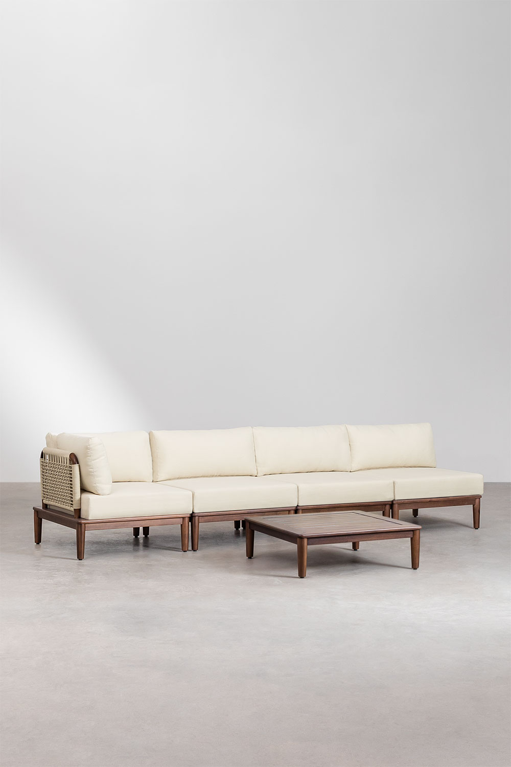 Set Da Giardino Con Divano Componibile 2 Pezzi Con Tavolino, Poltrona E Tavolino 160x95 Cm In Acacia Portet