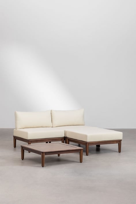 Set da giardino con divano modulare a 2 pezzi, tavolino e pouf in acacia Giulia