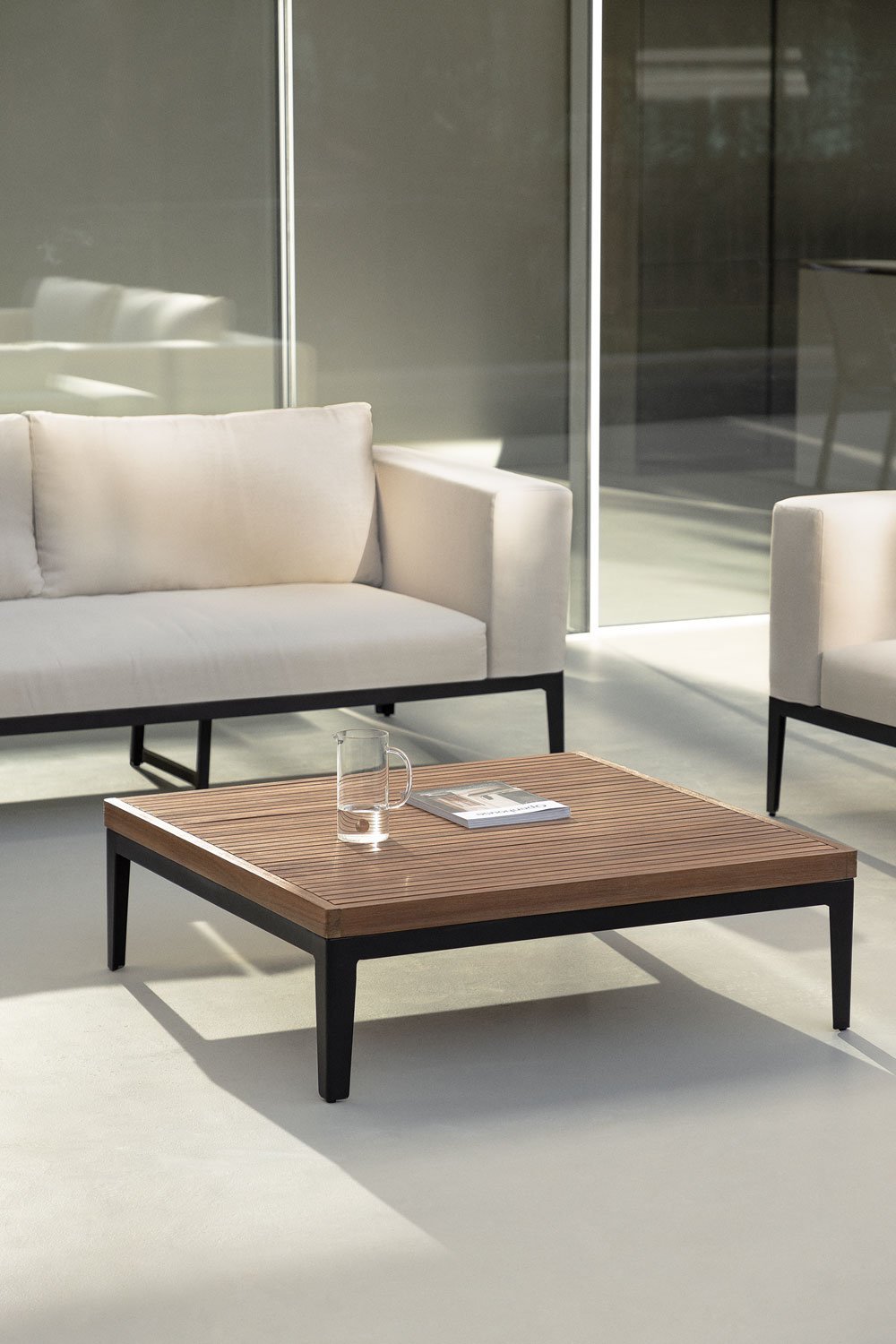 Tavolino da Giardino Quadrato in Alluminio e Legno di Acacia (100x100 cm) Taranis , immagine della galleria 1