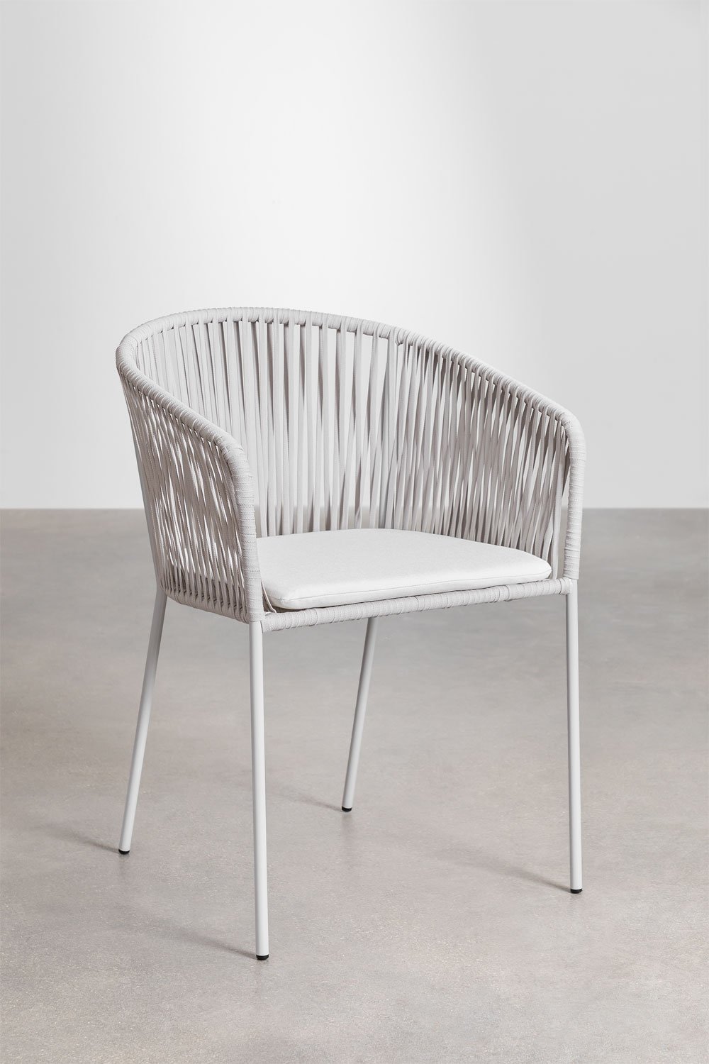 Confezione da 4 sedie da pranzo impilabili con braccioli in ferro e corda intrecciata Jocelyn, immagine della galleria 2