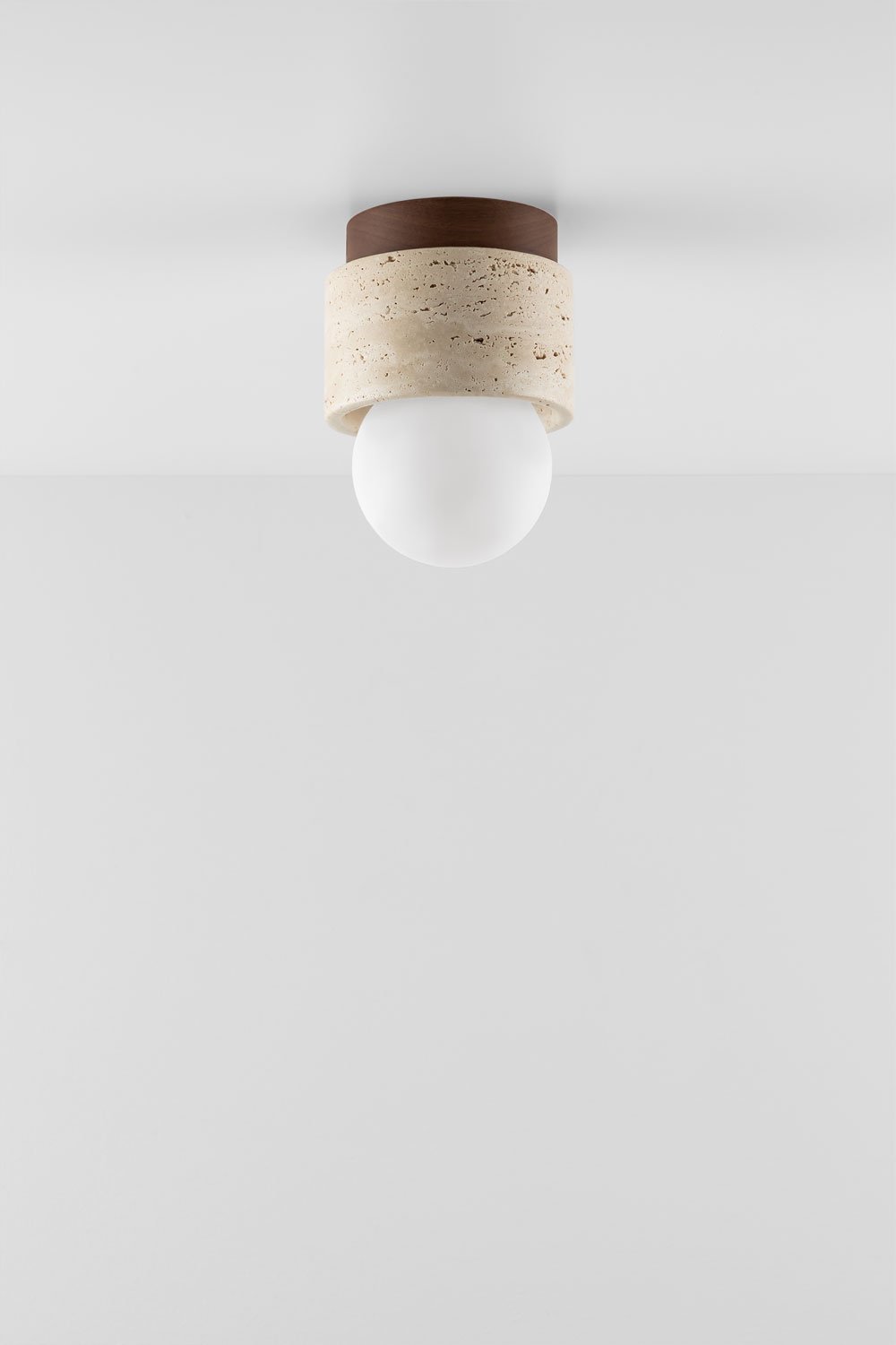 Lampada da soffitto in travertino e legno Davise, immagine della galleria 2