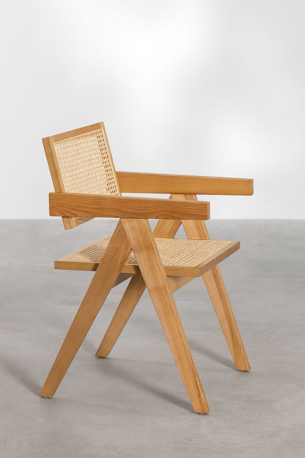 Sedia da pranzo con braccioli in legno di frassino e rattan Lali, immagine della galleria 4