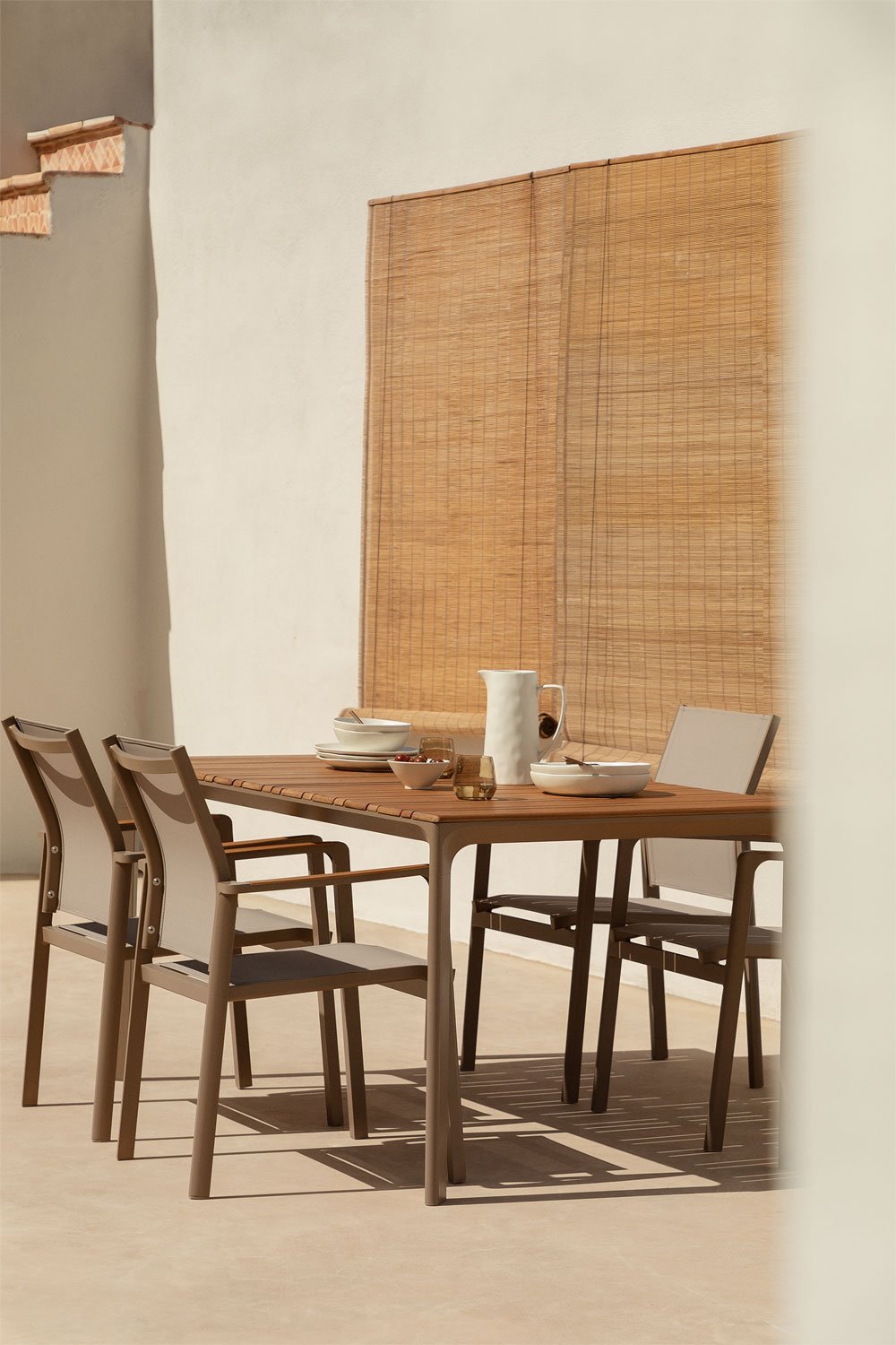 Tavolo da Giardino Rettangolare in Alluminio e Legno di Teak (160x90 cm) Katiana, immagine della galleria 1