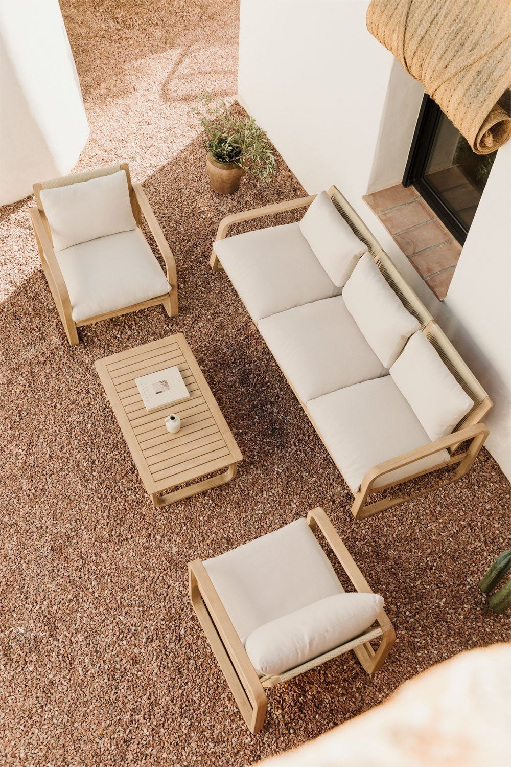Set da giardino con divano 3 posti e 2 poltrone in legno di acacia Dunein , immagine della galleria 1