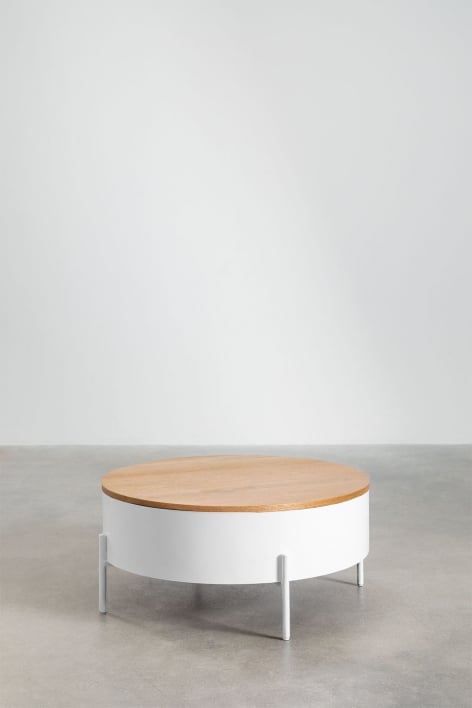 Tavolino Rotondo Elevabile in Legno e Acciaio (Ø80 cm) Tainara