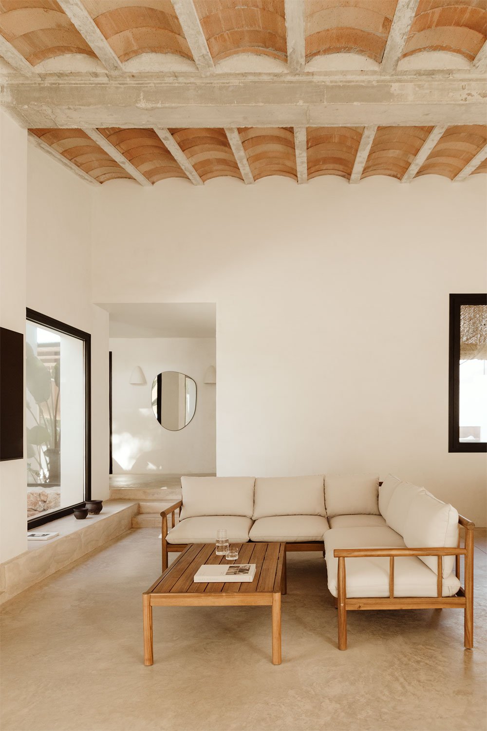 Set da soggiorno in legno di acacia con divano a 5 posti Melvin , immagine della galleria 1