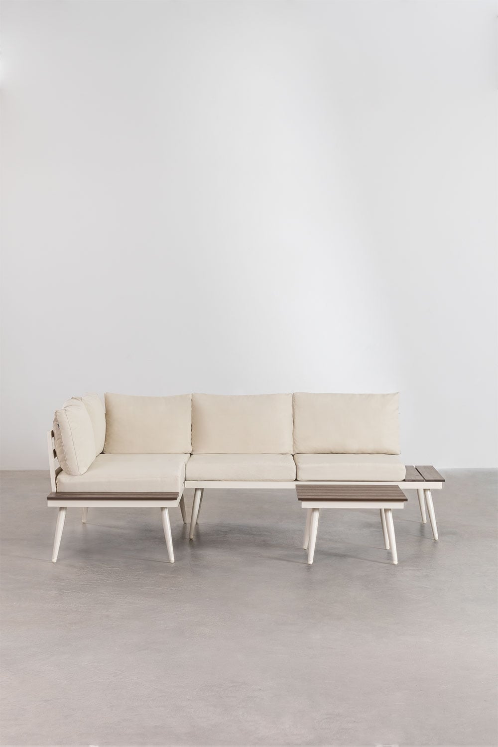 Set da giardino con divano angolare a 4 posti e tavolino in alluminio e legno Nadi, immagine della galleria 2