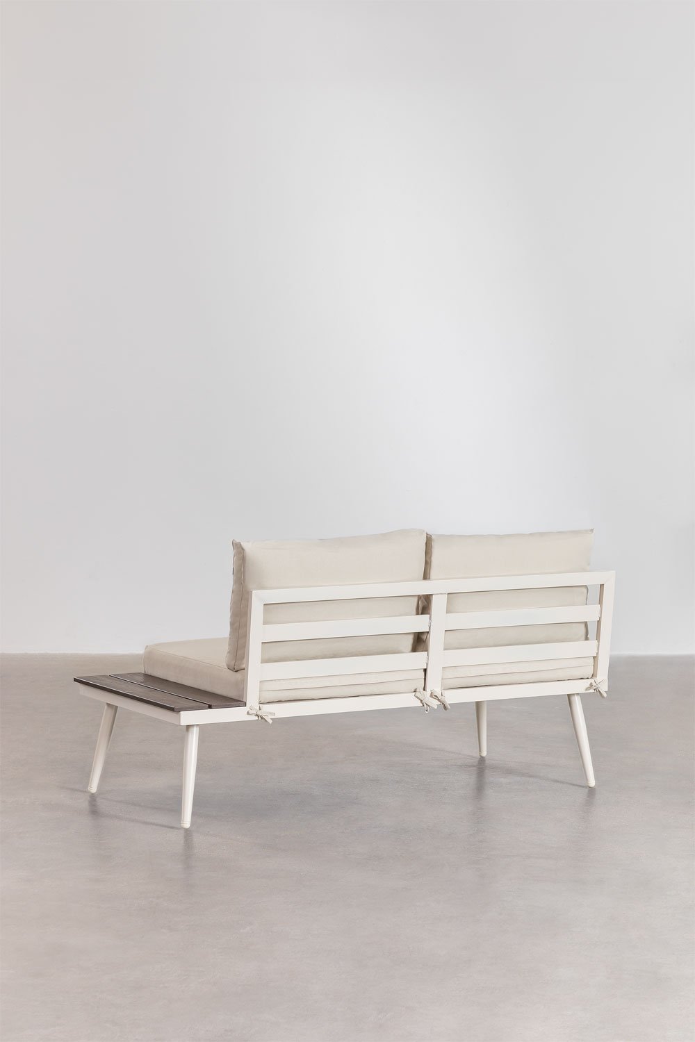 Set da giardino con divano angolare 4 posti e tavolino in alluminio e legno Nadi, immagine della galleria 4