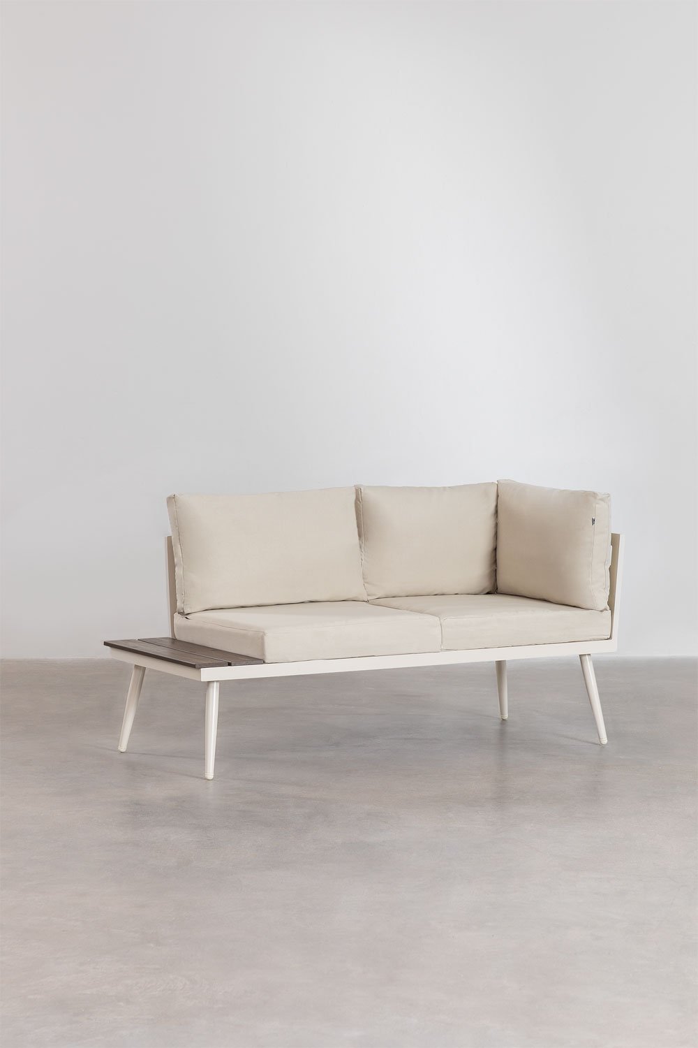 Set da giardino con divano angolare 4 posti e tavolino in alluminio e legno Nadi, immagine della galleria 6