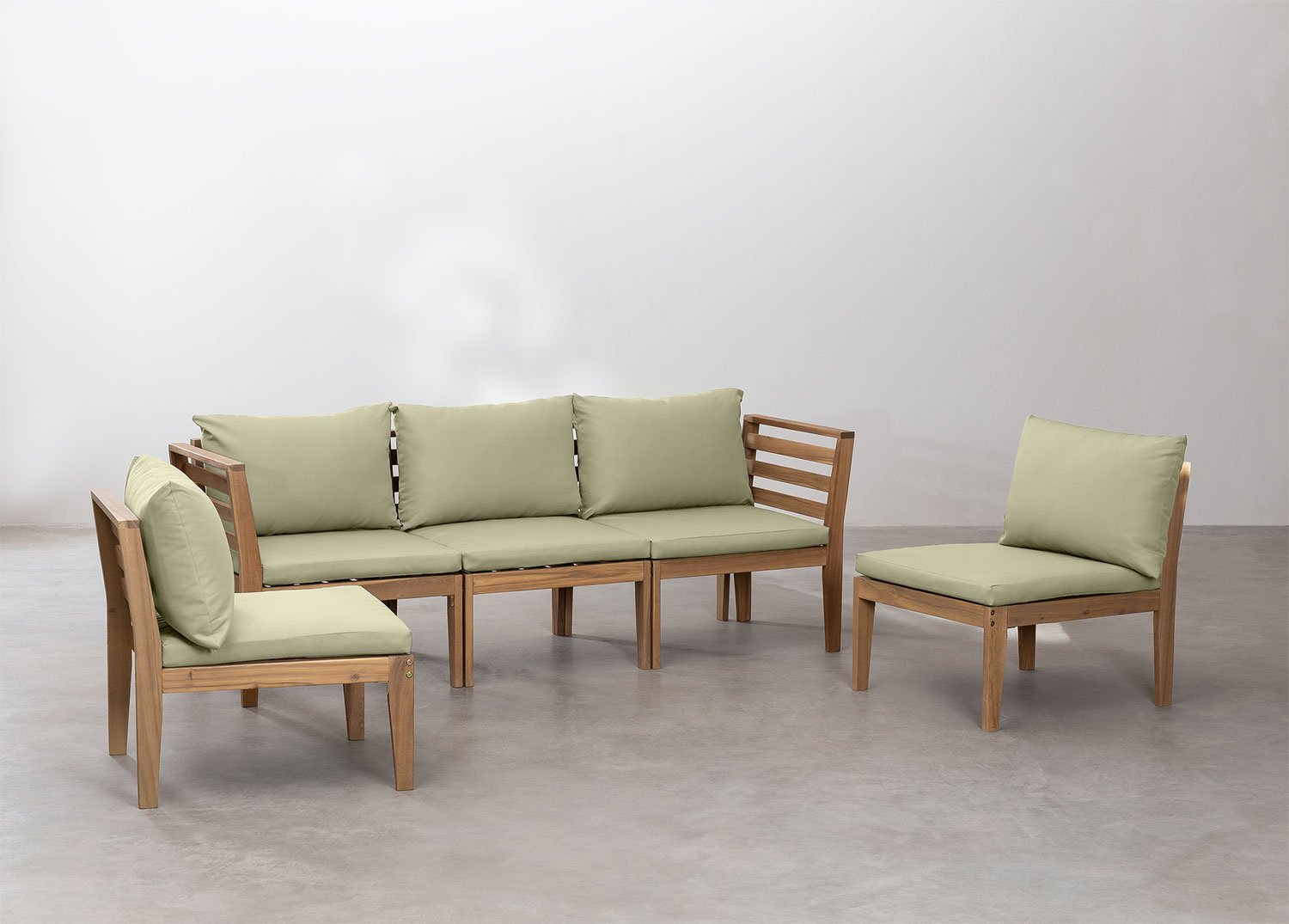 Divano da giardino modulare in 5 pezzi con braccioli in legno di acacia Filips              , immagine della galleria 1