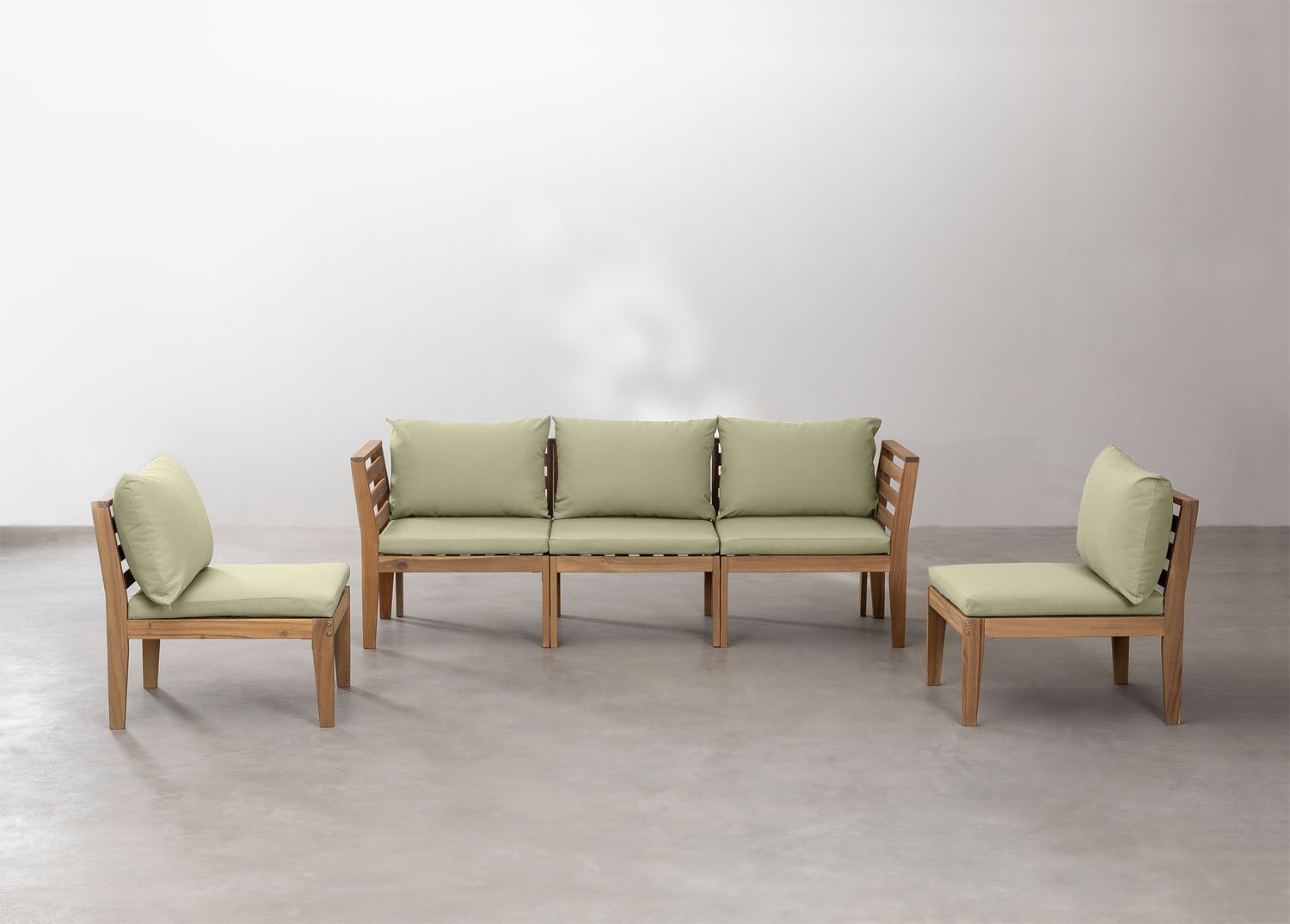 Divano da giardino modulare in 5 pezzi con braccioli in legno di acacia Filips              , immagine della galleria 2