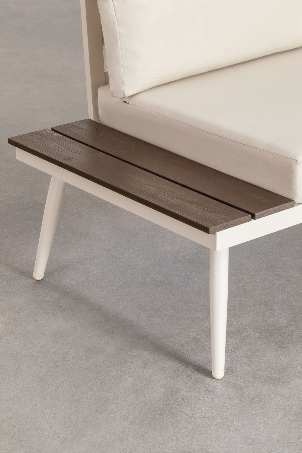 Set da giardino con divano angolare 4 posti e tavolino in alluminio e legno Nadi, immagine della galleria 5